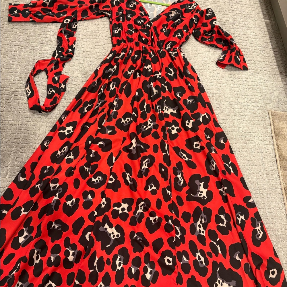 AKIRA Red and Pink Patterned Dress